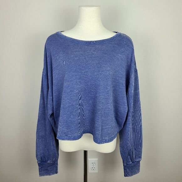 LULU'S Favorite Trend Washed Blue Cropped Pullover Sweatshirt XL - Picture 2 of 16